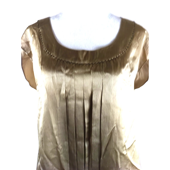 Talbot's Women's Sleeveless Top Size 10 Tan/Gold 100% Silk Beaded Pleats - Picture 9 of 9
